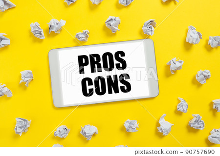 Text showing inspiration Pros Cons. Word for The favorable and unfavorable factors or reasons of person -48040 90757690
