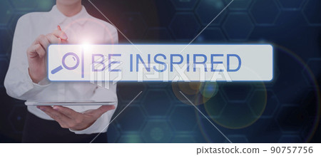 Text sign showing Be Inspired. Business overview extraordinary quality as arising from some creative impulse Colleagues achieving teamwork accomplishing successful financial gain. Text sign showing Be Inspired. Business overview extraordinary quality as arising from some creative impulse Colleagues achieving teamwork accomplishing successful financial gain. 90757756