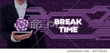 Handwriting text Break Time. Business overview Period of rest or recreation after doing of certain work Businessman in suit holding tablet symbolizing successful teamwork. Handwriting text Break Time. Business overview Period of rest or recreation after doing of certain work Businessman in suit holding tablet symbolizing successful teamwork. 90758161