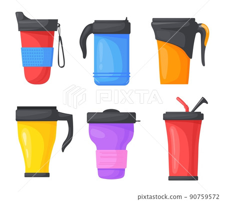 Cartoon thermo mug. Bring thermal tumbler Stock Illustration