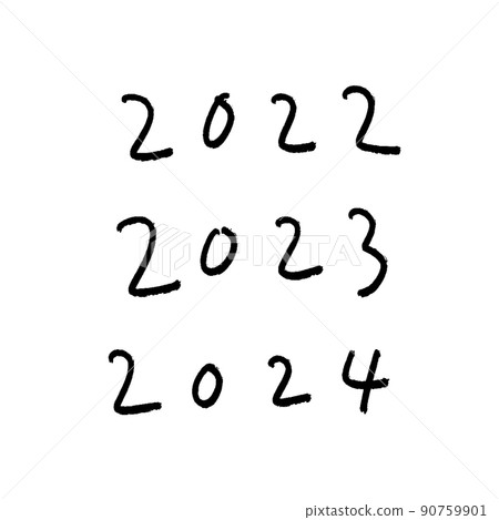 白色背景上鬆散手寫的 2022、2023、2024 AD 字符集 90759901
