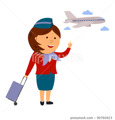 illustration of a flight attendant and an airplane, vector isolated on a white background 90760923