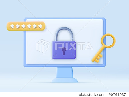 Personal data security. Laptop screen with lock. 3D Personal data security. Laptop screen with lock. 3D 90761087