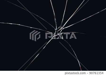 Texture broken glass with cracks on black background. Abstract cracked screen 90761354