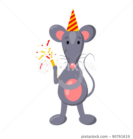 Cartoon vector illustration for children, a mouse celebrates a birthday. Cartoon vector illustration for children, a mouse celebrates a birthday. 90761619