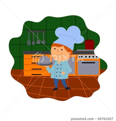 cartoon illustration of a cook in the kitchen, vector isolated on a white background cartoon illustration of a cook in the kitchen, vector isolated on a white background 90762007