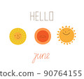 Yellow sun star icon set. Hello June, Summer concept. Vector illustration isolated on white background 90764155