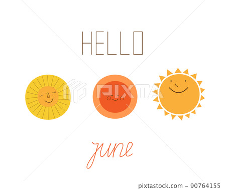 Yellow sun star icon set. Hello June, Summer concept. Vector illustration isolated on white background 90764155