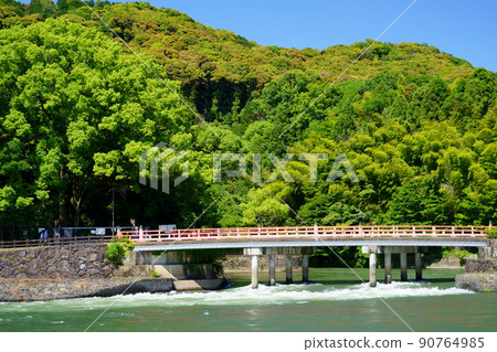 Flow of the joyous bridge and power plant as seen from Kyoto, Uji, and Uji Park 90764985