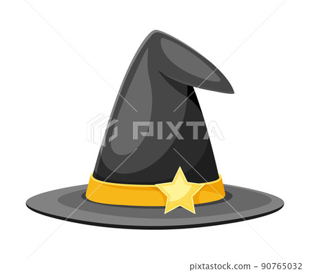 Carnival Witch Pointed Hat with Belt as Head Accessory for Festive Party Celebration Vector Illustration Carnival Witch Pointed Hat with Belt as Head Accessory for Festive Party Celebration Vector Illustration 90765032