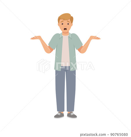 Surprised Man Character in Casual Jeans and Shirt Standing and Shrugging Shoulders Vector Illustration Surprised Man Character in Casual Jeans and Shirt Standing and Shrugging Shoulders Vector Illustration 90765080
