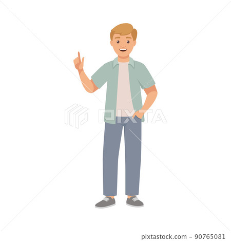Smiling Man Character in Casual Jeans and Shirt Standing with Raised Finger Having Idea Vector Illustration Smiling Man Character in Casual Jeans and Shirt Standing with Raised Finger Having Idea Vector Illustration 90765081