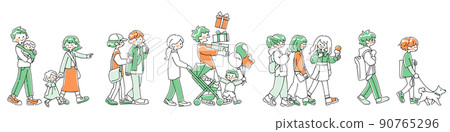 Families, couples, friends, walkers walking on the road on holidays 90765296
