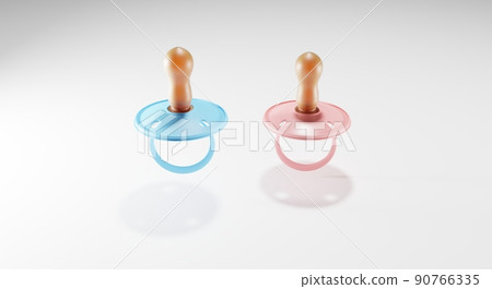 3d render. A pacifier for a boy and for a girl. An element for children's themes. 3d illustration 90766335