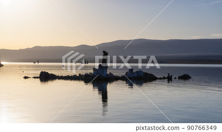 Tufa towers rock formation in Mono Lake. Sunny Sunrise. Tufa towers rock formation in Mono Lake. Sunny Sunrise. 90766349