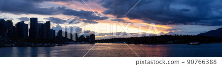 Panoramic View of Coal Harbour, Marina, Modern City and Stanley Park. 90766388