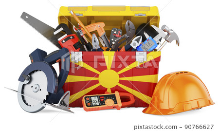 Macedonian flag painted on the toolbox. Service, repair and construction in Macedonia, concept. 3D rendering 90766627