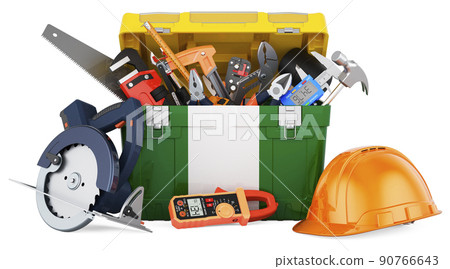 Nigerian flag painted on the toolbox. Service, repair and construction in Nigeria, concept. 3D rendering 90766643