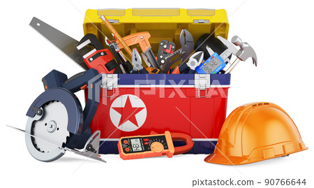 North Korean flag painted on the toolbox. Service, repair and construction in North Korea, concept. 3D rendering North Korean flag painted on the toolbox. Service, repair and construction in North Korea, concept. 3D rendering 90766644