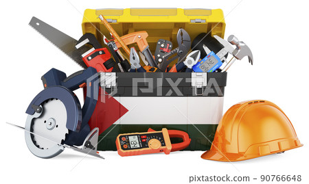 Palestinian flag painted on the toolbox. Service, repair and construction in Palestine, concept. 3D rendering Palestinian flag painted on the toolbox. Service, repair and construction in Palestine, concept. 3D rendering 90766648
