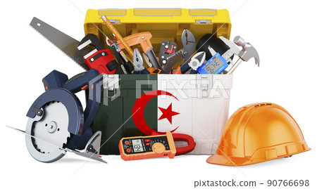 Algerian flag painted on the toolbox. Service, repair and construction in Algeria, concept. 3D rendering 90766698