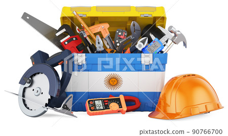 Argentinean flag painted on the toolbox. Service, repair and construction in Argentina, concept. 3D rendering 90766700