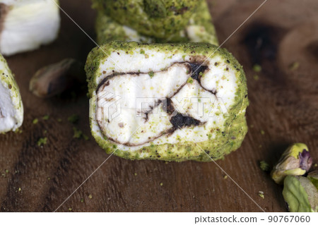 soft Turkish delight confection with pistachio nuts and chocolate soft Turkish delight confection with pistachio nuts and chocolate 90767060