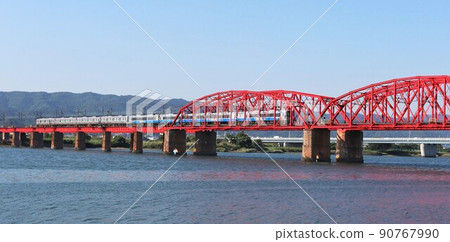 Limited express Southern crossing the remodeled Nankai Electric Railway Kinokawa Bridge 90767990