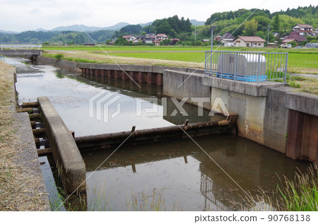 Normal state of the overturning weir installed in the irrigation canal 90768138