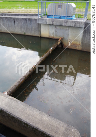 Normal state of the overturning weir installed in the irrigation canal 90768143