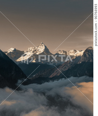 Snowy winter mountains with valley in Caucasus region in Russia 90768993