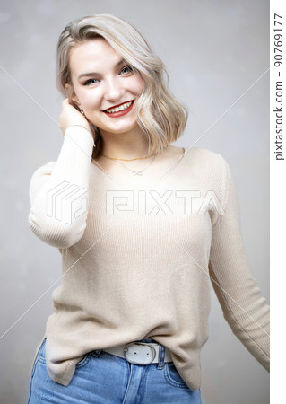 Happy young girl of European appearance. The girl is seventeen years old. Happy young girl of European appearance. The girl is seventeen years old. 90769177