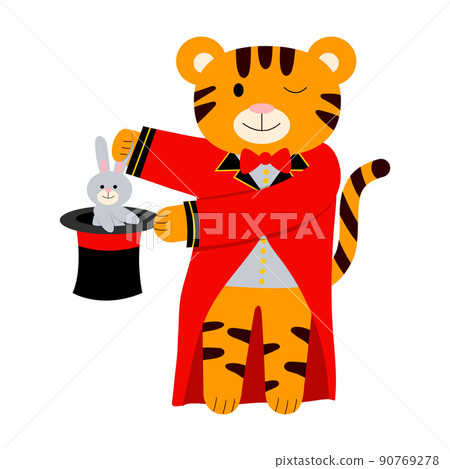 Cartoon vector illustration for children, tiger magician in the circus Cartoon vector illustration for children, tiger magician in the circus 90769278