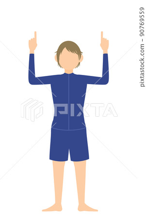 無性別,穿著無性別泳衣,雙手向上 無性別,穿著無性別泳衣,雙手向上 90769559