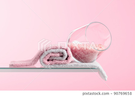 Spa composition with pink salt and towels. 90769658