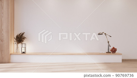 wall design on empty  Living room japanese deisgn with japan wooden floor. 3D rendering 90769736
