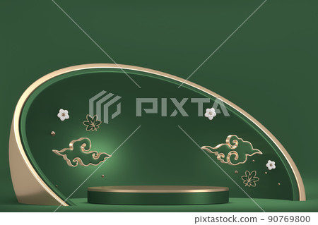 Luxury japan green podium decoration suitable for products.3D rendering 90769800