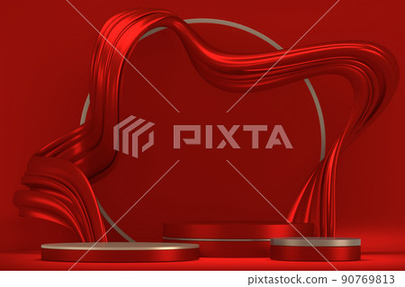 The Mock up Red china Podium for product display minimal geometric design.3D rendering 90769813