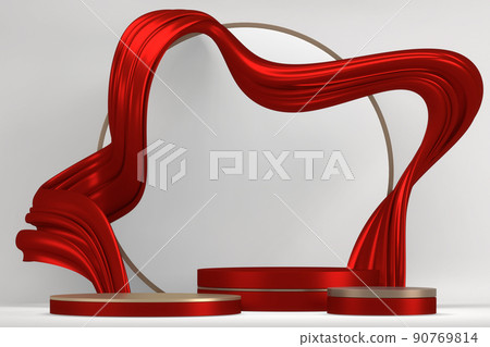 The Mock up Red china Podium for product display minimal geometric design.3D rendering 90769814