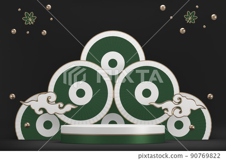 Luxury japan green podium decoration suitable for products.3D rendering Luxury japan green podium decoration suitable for products.3D rendering 90769822