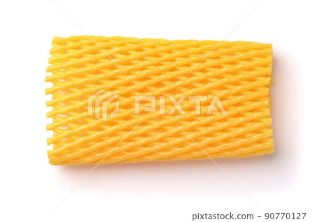 Top view of yellow foam packaging mesh sleeve 90770127