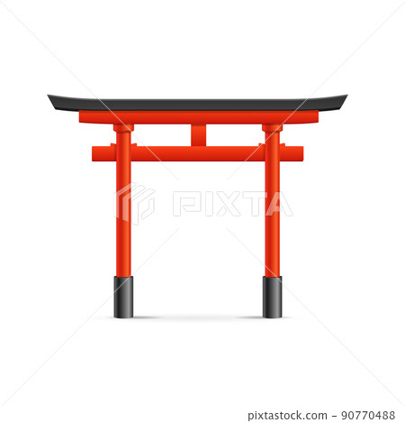 Realistic Detailed 3d Japanese Traditional Red Torii Gate. Vector 90770488