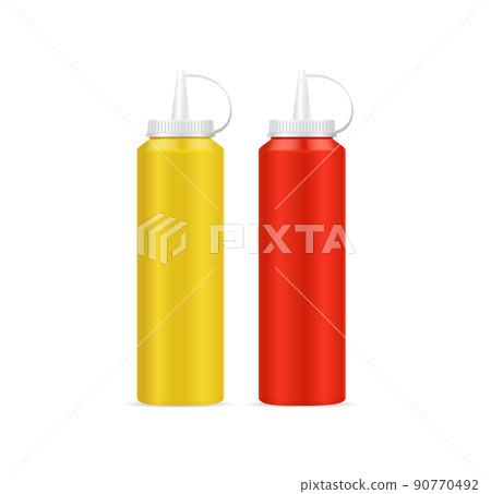 Realistic Detailed 3d Blank Mustard and Ketchup Bottle Set. Vector 90770492