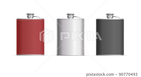 Realistic Detailed 3d Blank Hip Flask Whiskey Set. Vector Realistic Detailed 3d Blank Hip Flask Whiskey Set. Vector 90770493
