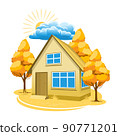Autumn landscape. House surrounded by trees 90771201
