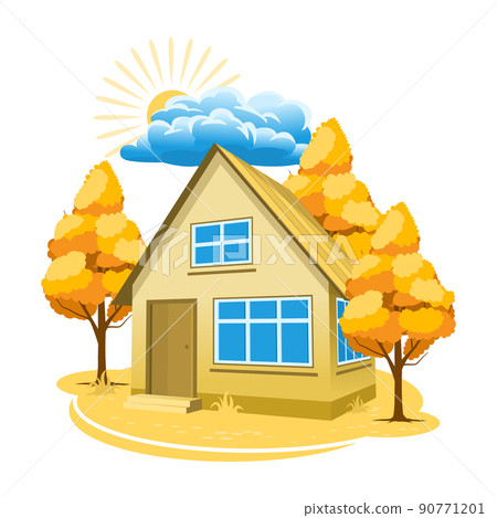 Autumn landscape. House surrounded by trees 90771201