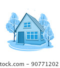 Winter landscape. House surrounded by trees 90771202