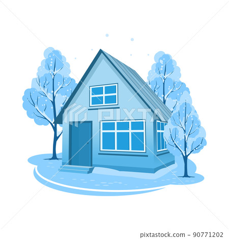 Winter landscape. House surrounded by trees 90771202