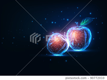 Abstract healthy eating, lifestyle concept with glowing two red apples and copy space on dark blue Abstract healthy eating, lifestyle concept with glowing two red apples and copy space on dark blue 90772010