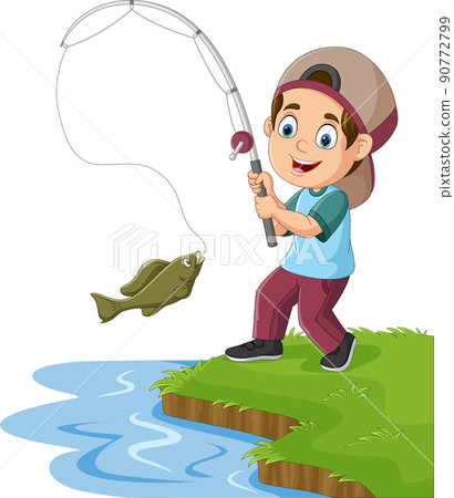Cartoon little boy fishing on the lake Cartoon little boy fishing on the lake 90772799
